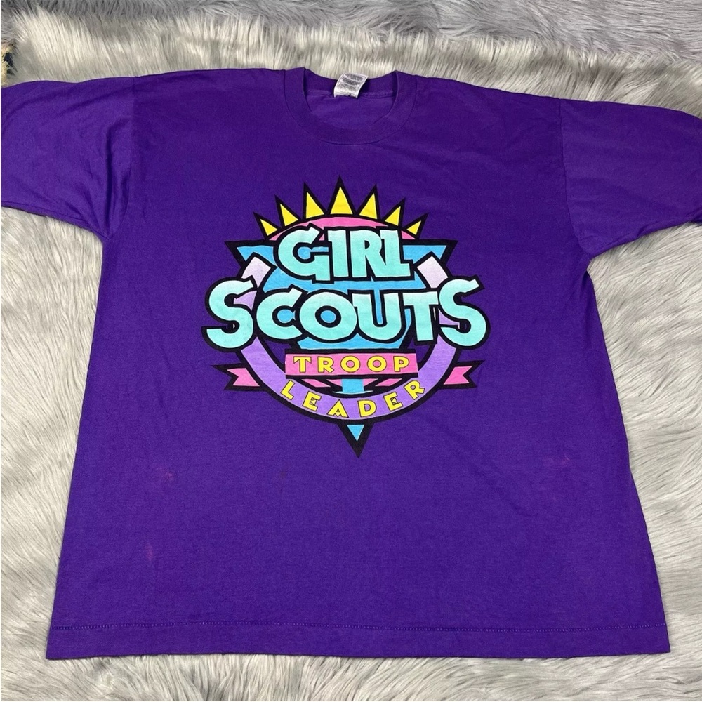 Vintage 90s Single Stitch Purple Girl Scouts Troop Leader T Shirt